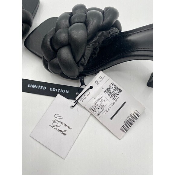 Mango Leather braided Sandals Black High Heels Women Size 37 - Picture 7 of 8